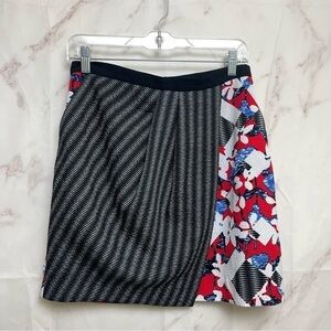 PETER Pilotto Red Cloqu Floral & Pinstripe Print Mini Skirt - B23